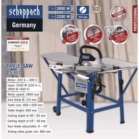 BANCO SEGA CIRCOLARE SCHEPPACH TS310 DISCO ø 315 2200w + LAMA DI RICAMBIO 4 BANCO SEGA CIRCOLARE SCHEPPACH TS310 DISCO ø 315 2200w + LAMA DI RICAMBIO - immagine 2